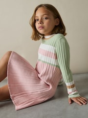 Reiss Pink Polly 4-9 yrs Colour-Block Rib-Knit Skater Dress - Image 3 of 4