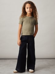 Reiss Khaki Victoria 4-9 yrs Cotton-Jersey Ribbed Short-Sleeve T-Shirt - Image 1 of 4