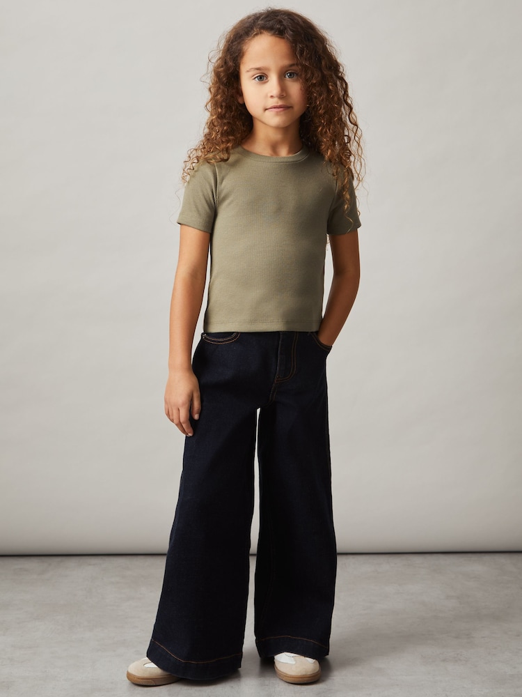 Reiss Khaki Victoria 4-9 yrs Cotton-Jersey Ribbed Short-Sleeve T-Shirt - Image 1 of 4
