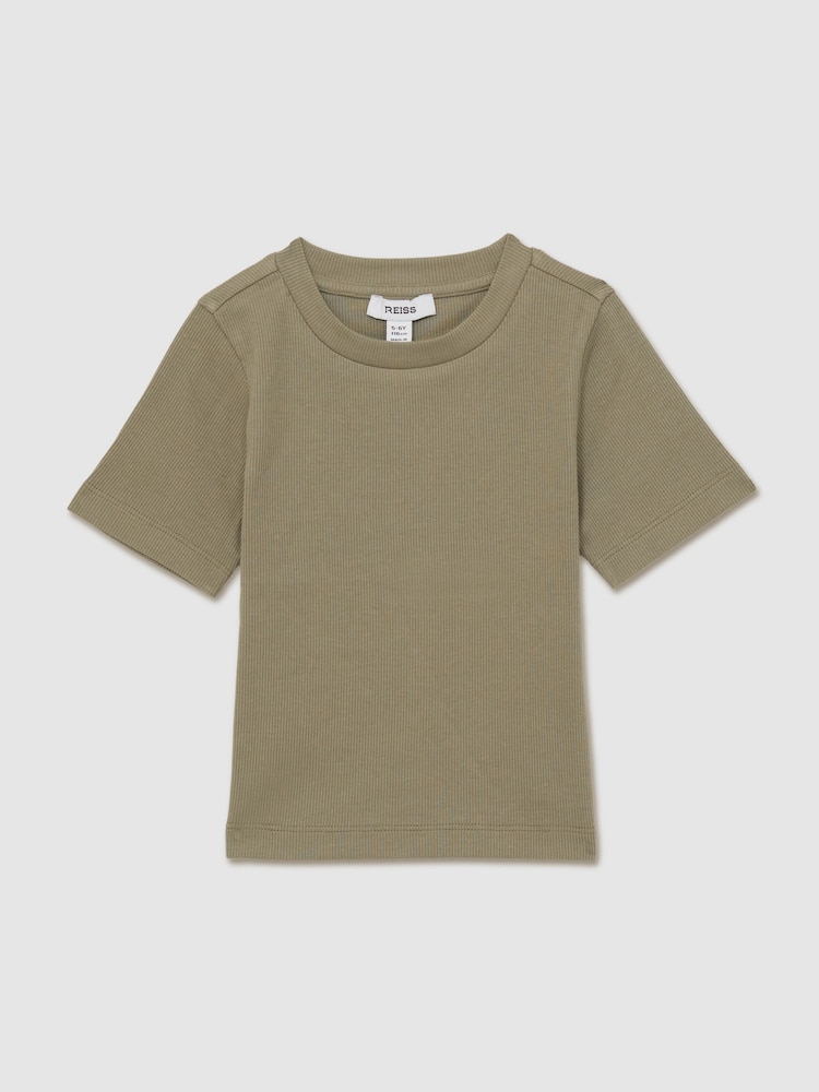 Reiss Khaki Victoria 4-9 yrs Cotton-Jersey Ribbed Short-Sleeve T-Shirt - Image 2 of 4