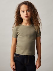 Reiss Khaki Victoria 4-9 yrs Cotton-Jersey Ribbed Short-Sleeve T-Shirt - Image 3 of 4