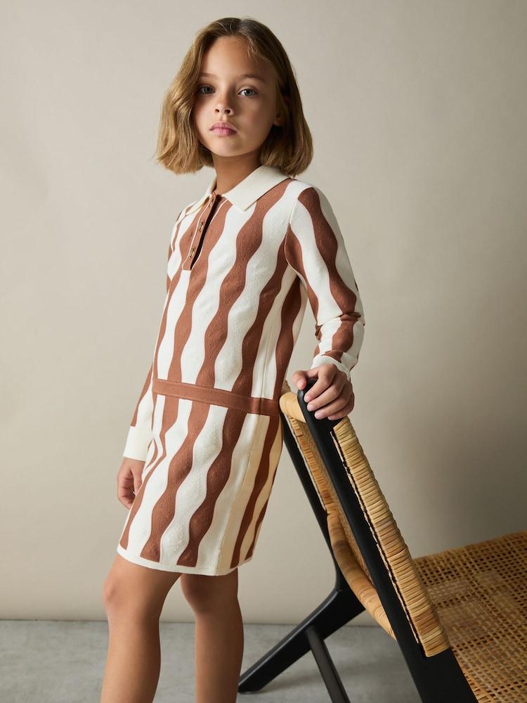 Reiss Ecru Zig 4-9 yrs Zig-Zag Knit Collared Dress - Image 1 of 4