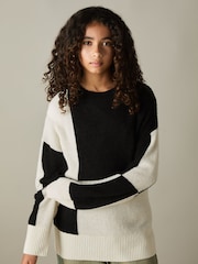 Reiss Black Amelia 13-14 yrs Colourblock-Intarsia Jumper with Wool and Alpaca - Image 2 of 4