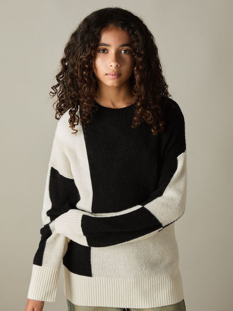 Reiss Black Amelia 13-14 yrs Colourblock-Intarsia Jumper with Wool and Alpaca - Image 2 of 4