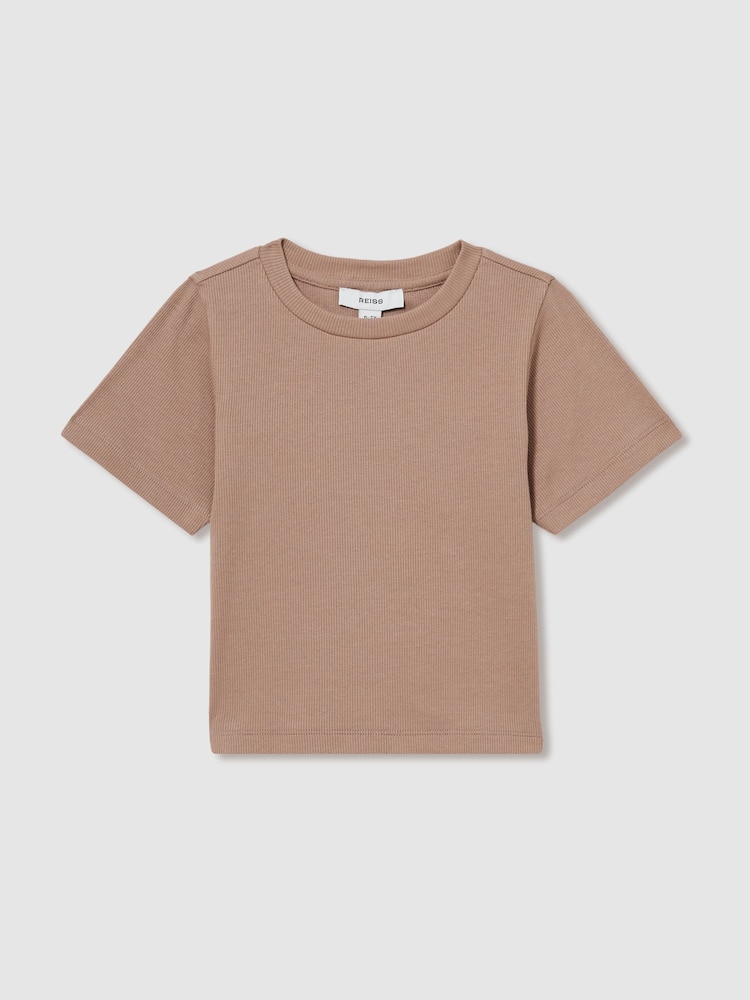 Reiss Berry Victoria 13-14 yrs Cotton-Jersey Ribbed Short-Sleeve T-Shirt - Image 1 of 4