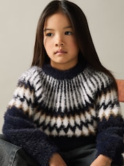Reiss Navy Indy 4-9 yrs Fairisle Jumper With Alpaca Wool And Cashmere - Image 3 of 4