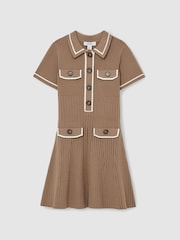 Reiss Brown Sofia 13-14 yrs Rib-Knit Button-Down Dress - Image 1 of 4