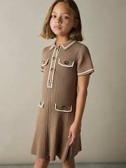 Reiss Brown Sofia 13-14 yrs Rib-Knit Button-Down Dress - Image 3 of 4