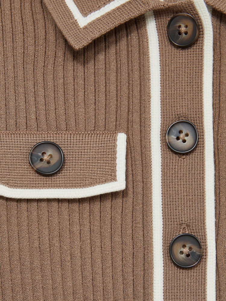 Reiss Brown Sofia 13-14 yrs Rib-Knit Button-Down Dress - Image 4 of 4