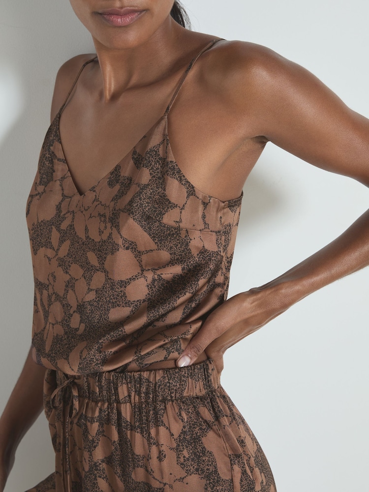 Reiss Mink/Black Chloe Satin Printed Pyjama Set - Image 1 of 5