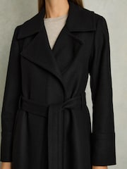 Reiss Black Rae Petite Wool Blend Belted Double Breasted Coat With Cashmere - Image 4 of 7