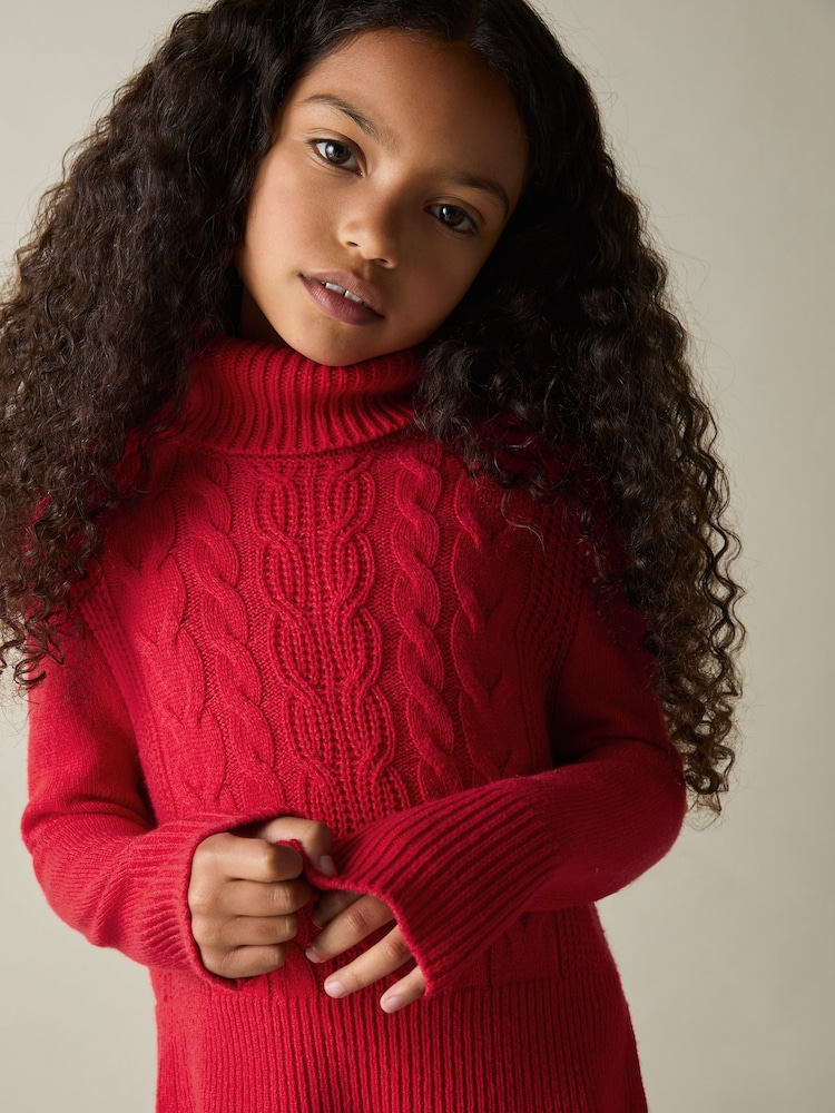 Reiss Red Carina 4-9 yrs Wool-Blend Cable-Knit Roll-Neck Jumper - Image 1 of 4