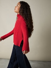 Reiss Red Carina 4-9 yrs Wool-Blend Cable-Knit Roll-Neck Jumper - Image 3 of 4