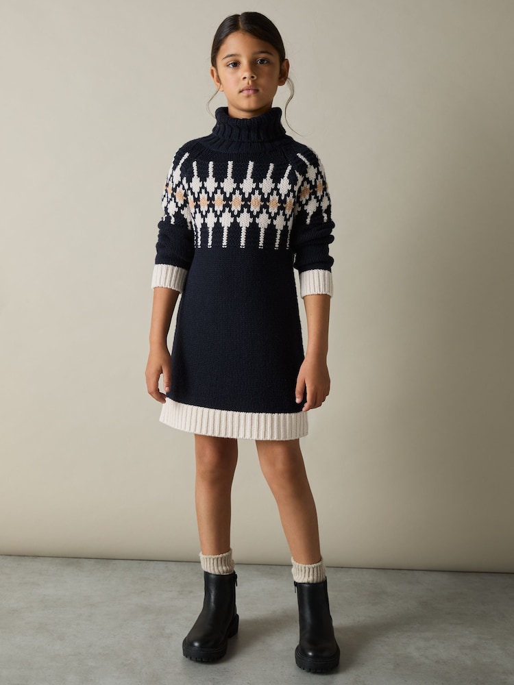 Reiss Emily Wool-Blend Fairisle Pattern Roll-Neck Dress - Image 1 of 4