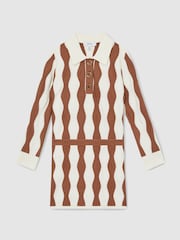 Reiss Ecru Zig 13-14 yrs Zig-Zag Knit Collared Dress - Image 1 of 4