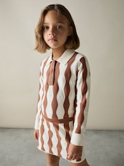 Reiss Ecru Zig 13-14 yrs Zig-Zag Knit Collared Dress - Image 2 of 4