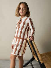 Reiss Ecru Zig 13-14 yrs Zig-Zag Knit Collared Dress - Image 3 of 4