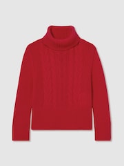 Reiss Red Carina 9-13 yrs Wool-Blend Cable-Knit Roll-Neck Jumper - Image 2 of 4