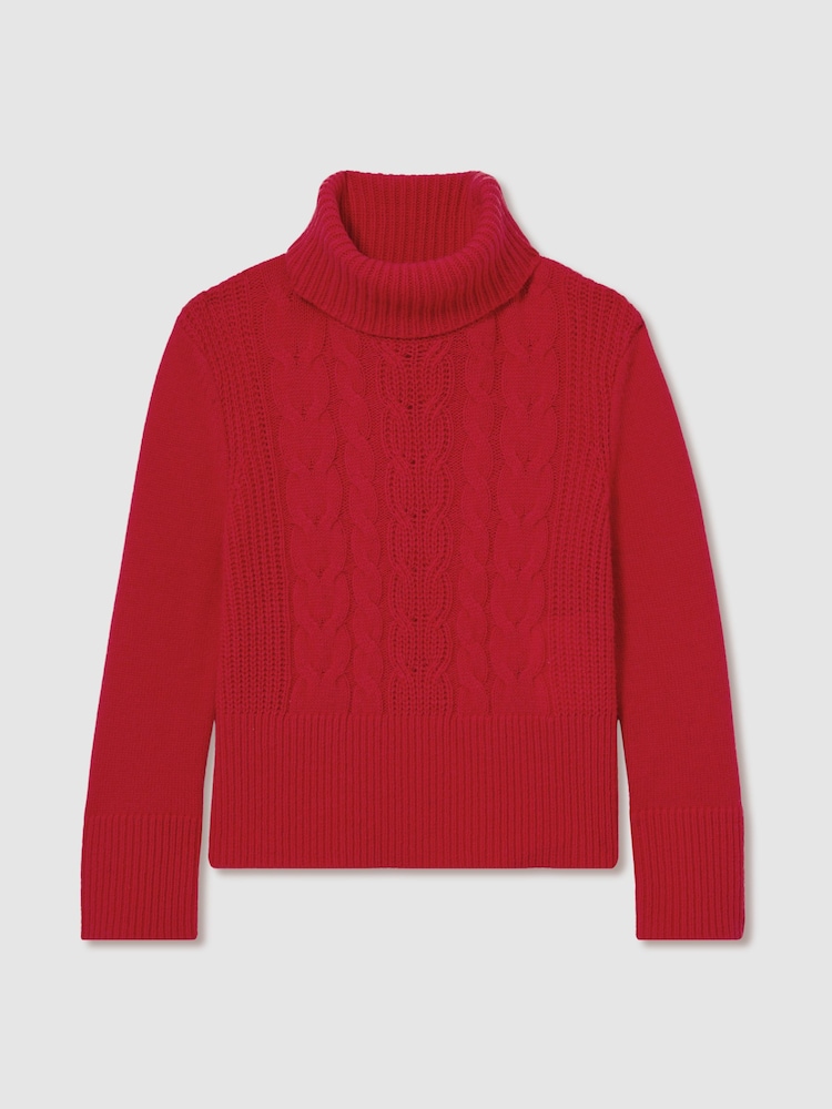Reiss Red Carina 9-13 yrs Wool-Blend Cable-Knit Roll-Neck Jumper - Image 2 of 4
