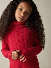 Reiss Red Carina 9-13 yrs Wool-Blend Cable-Knit Roll-Neck Jumper - Image 3 of 4