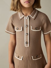 Reiss Brown Sofia 9-13 yrs Rib-Knit Button-Down Dress - Image 3 of 4