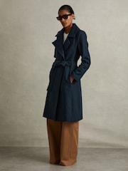 Reiss Teal Rae Petite Wool-Blend Belted Double-Breasted Coat With Cashmere - Image 1 of 6