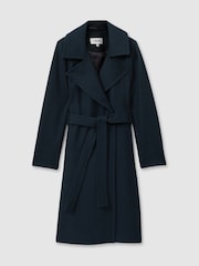 Reiss Teal Rae Petite Wool-Blend Belted Double-Breasted Coat With Cashmere - Image 2 of 6