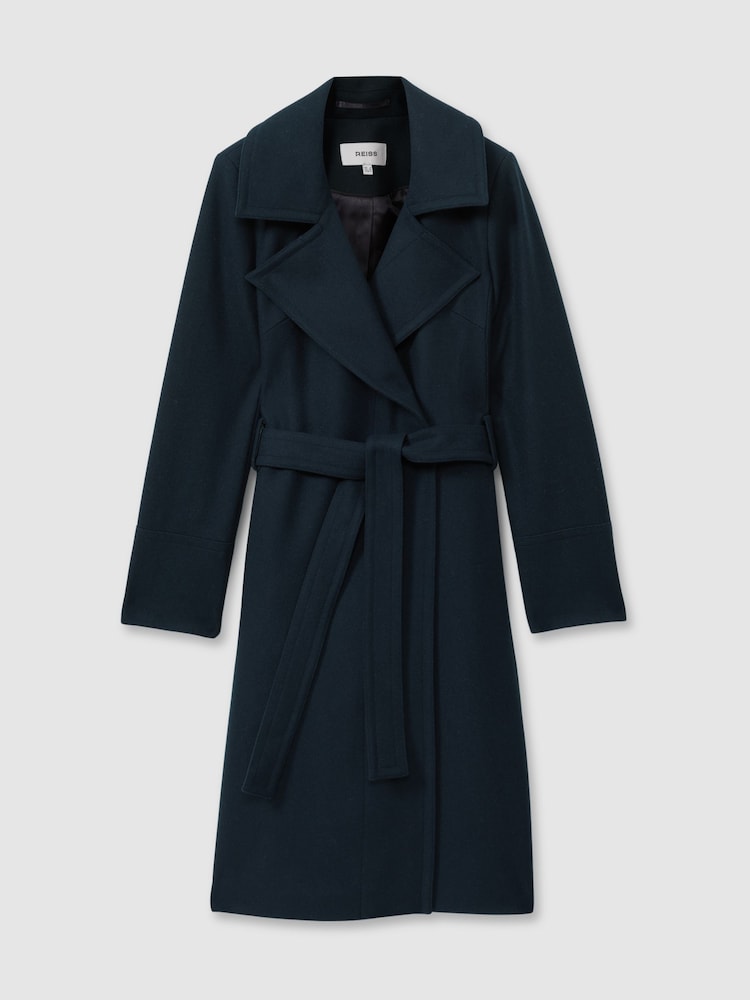 Reiss Teal Rae Petite Wool-Blend Belted Double-Breasted Coat With Cashmere - Image 2 of 6