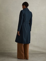 Reiss Teal Rae Petite Wool-Blend Belted Double-Breasted Coat With Cashmere - Image 4 of 6