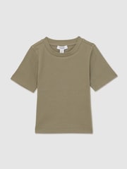Caqui - Reiss Victoria Cotton-Jersey Ribbed Short-Sleeve T-Shirt - Imagen 2 de 4