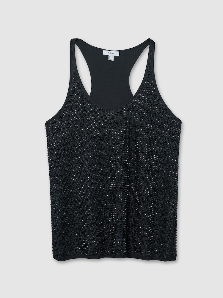 Reiss Dark Blue Lia Beaded Cami Top - Image 2 of 7