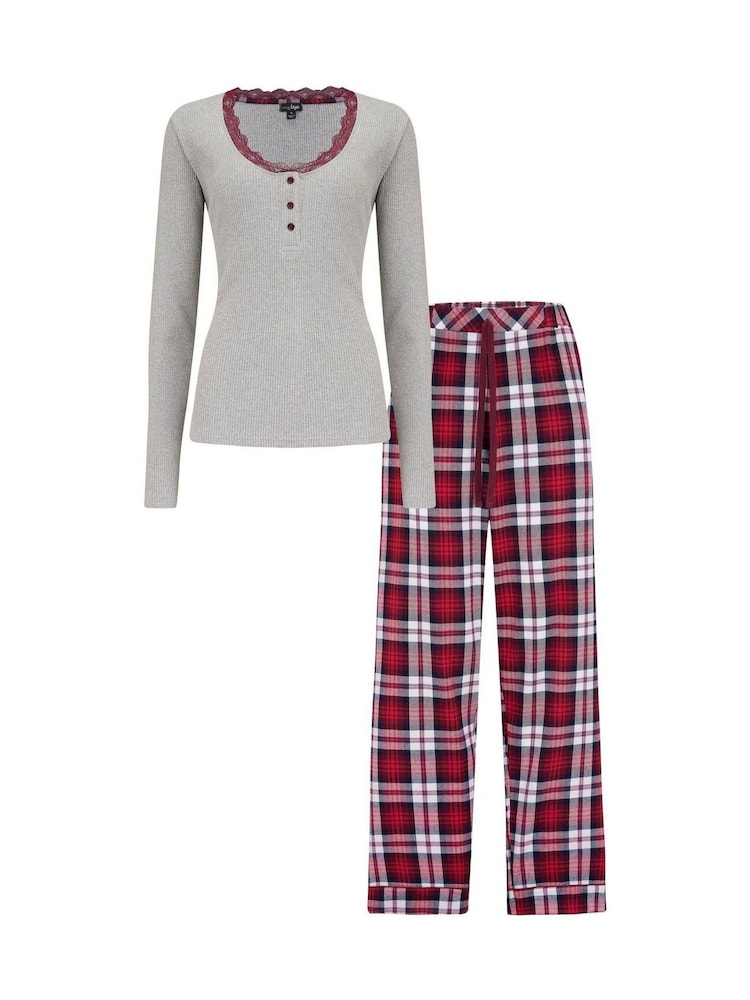 Pour Moi Rib Jersey Lace Trim Henley Top And Check Trousers Pyjamas Set - Imagen 4 de 4 Pour Moi Rib Jersey Lace Trim Henley Top And Check Trousers Pyjamas Set - Imagen 4 de 4