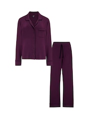 Pour Moi Purple Bamboo Jersey Button Through Revere Collar Pyjamas Set - Image 4 of 4