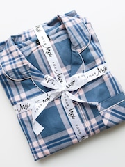 Pour Moi Blue Cosy Check Brushed 100% Cotton Pyjamas Gift Set - Image 4 of 4