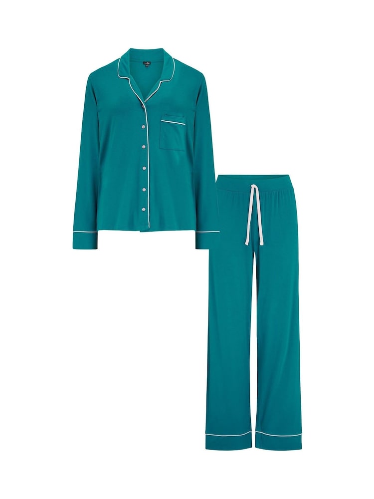 Pour Moi Green Bamboo Jersey Button Through Revere Collar Pyjamas Set - Image 3 of 3