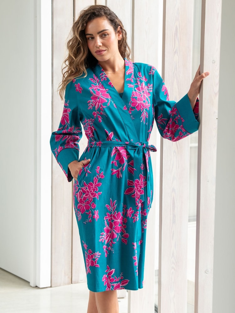 Pour Moi Blue Stretch Cotton Dressing Gown - Image 1 of 4
