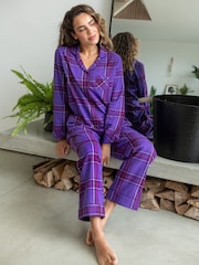 Pour Moi Purple Cosy Check Brushed 100% Cotton Pyjamas Gift Set - Image 1 of 4