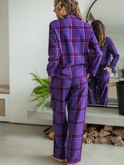 Pour Moi Purple Cosy Check Brushed 100% Cotton Pyjamas Gift Set - Image 2 of 4