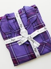 Pour Moi Purple Cosy Check Brushed 100% Cotton Pyjamas Gift Set - Image 4 of 4