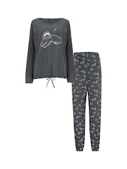 Pour Moi Grey Jersey 100% Cotton Dog Pyjamas Set - Image 4 of 4