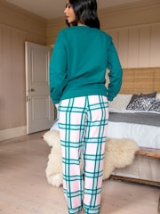 Pour Moi Green 100% Cotton Logo Sweatshirt Cosy Check Pyjamas Set - Image 2 of 4
