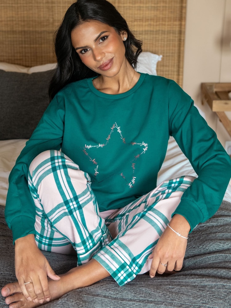 Pour Moi 100% Cotton Logo Sweatshirt Cosy Check Pyjamas Set - Image 3 of 4