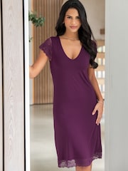 Pour Moi Purple Bamboo Jersey Lace Secret Support Midi Chemise - Image 1 of 4