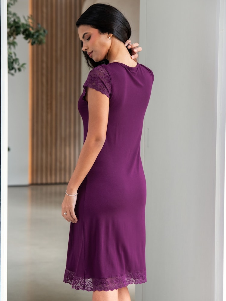Pour Moi Purple Bamboo Jersey Lace Secret Support Midi Chemise - Image 2 of 4