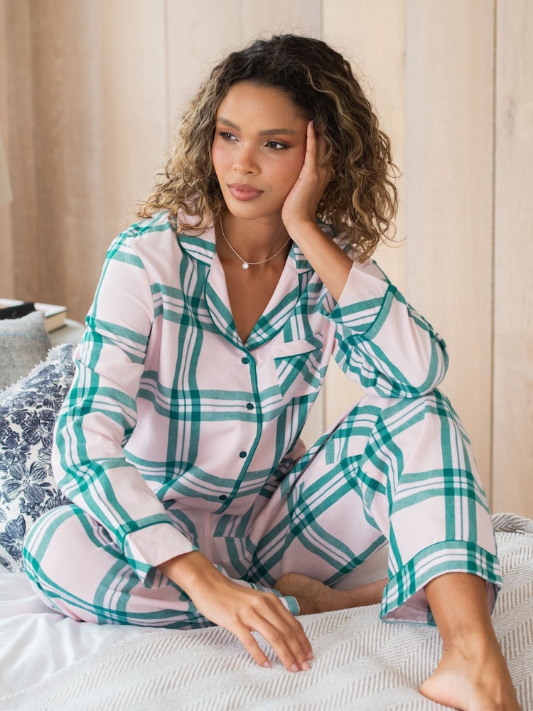 Pour Moi Pink Cosy Check Brushed 100% Cotton Pyjamas Gift Set - Image 2 of 4