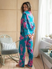 Pour Moi Blue Stretch Cotton Button Through Revere Collar Pyjamas Set - Image 3 of 4