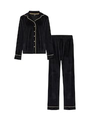 Pour Moi Black Velour Revere Collar Pyjamas Set - Image 4 of 4