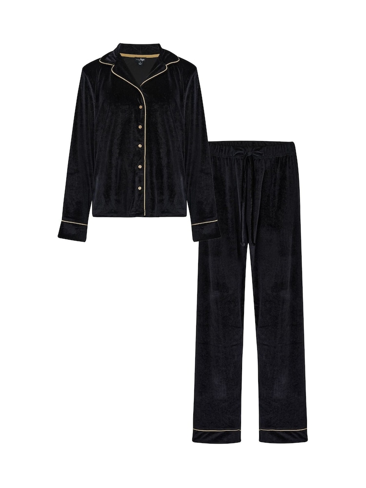 Pour Moi Black Velour Revere Collar Pyjamas Set - Image 4 of 4
