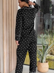 Pour Moi Black Stretch Cotton Button Through Revere Collar Pyjamas Set - Image 2 of 4