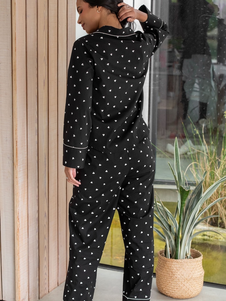 Pour Moi Black Stretch Cotton Button Through Revere Collar Pyjamas Set - Image 2 of 4